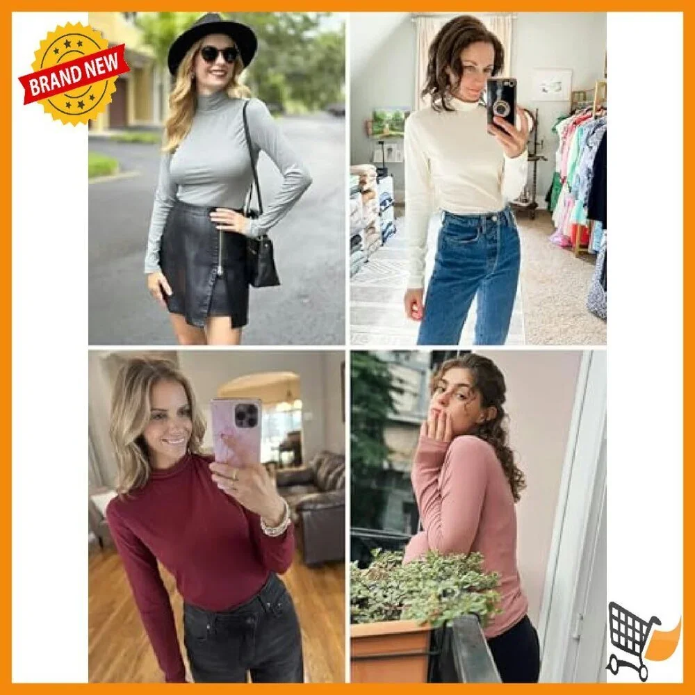 3 Pack Ribbed Turtleneck Thermal Tops Long Sleeve Layer Tees Basic Pullover
